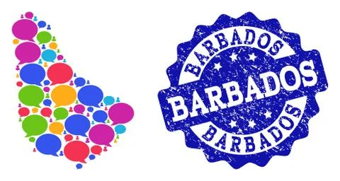 Social Network Map of Barbados with Talk Bubbles and Scratched Stamp Stock Illustration