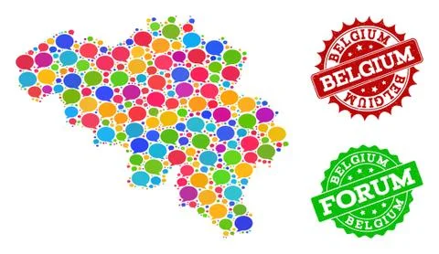 Social Network Map of Belgium with Talk Bubbles and Distress Stamps 스톡 일러스트