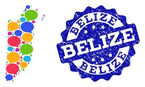 Social Network Map of Belize with Message Clouds and Textured Seal Stock Illustration