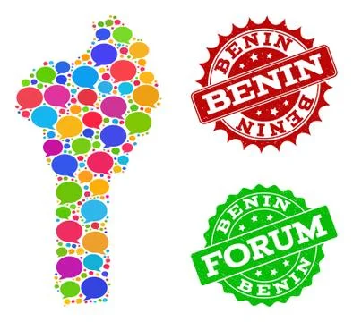 Social Network Map of Benin with Speech Bubbles and Distress Watermarks Stock Illustration