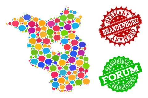 Social Network Map of Brandenburg State with Talk Clouds and Scratched Seals 스톡 일러스트