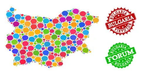Social Network Map of Bulgaria with Message Bubbles and Scratched Seals Stock Illustration