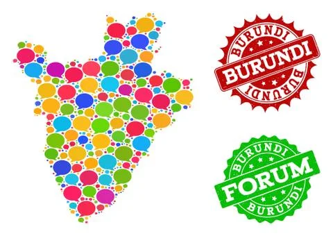 Social Network Map of Burundi with Chat Bubbles and Grunge Watermarks 스톡 일러스트