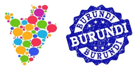 Social Network Map of Burundi with Message Clouds and Textured Seal Stock Illustration
