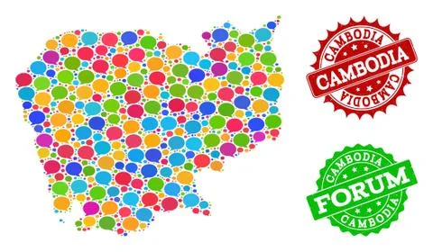Social Network Map of Cambodia with Message Bubbles and Grunge Watermarks 스톡 일러스트