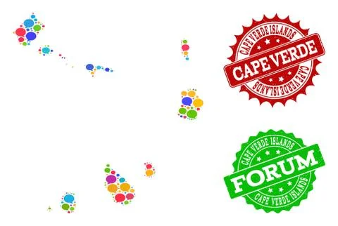 Social Network Map of Cape Verde Islands with Message Clouds and Scratched Stock Illustration