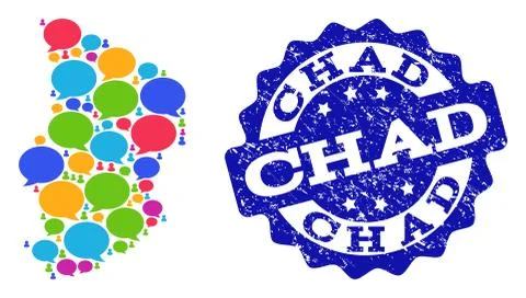 Social Network Map of Chad with Speech Bubbles and Grunge Stamp Stock Illustration