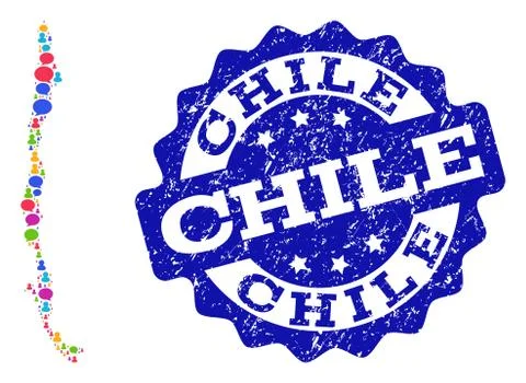 Social Network Map of Chile with Message Bubbles and Textured Stamp Stock Illustration