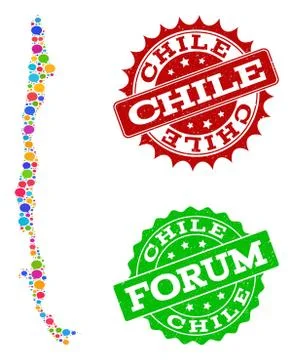 Social Network Map of Chile with Speech Bubbles and Textured Stamps Stock Illustration