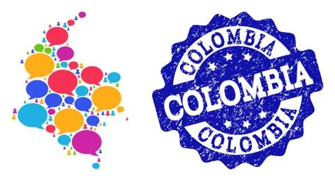 Social Network Map of Colombia with Talk Clouds and Distress Stamp 스톡 일러스트