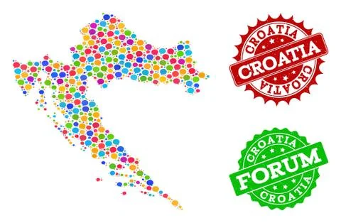 Social Network Map of Croatia with Talk Bubbles and Distress Stamps イラスト素材