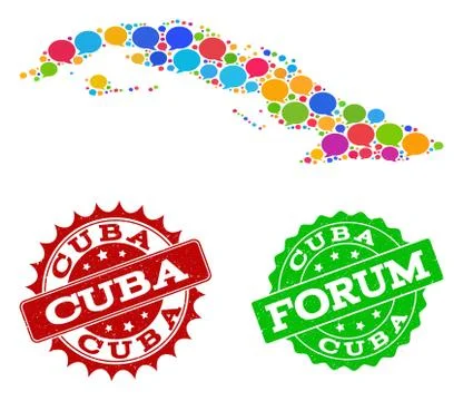 Social Network Map of Cuba Island with Speech Clouds and Grunge Seals Illustrazione stock