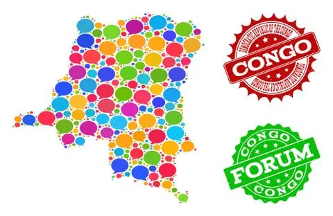Social Network Map of Democratic Republic of the Congo with Message Bubbles and Stock Illustration