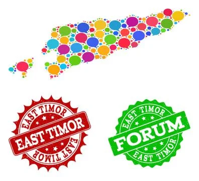 Social Network Map of East Timor with Message Clouds and Grunge Watermarks Stock Illustration