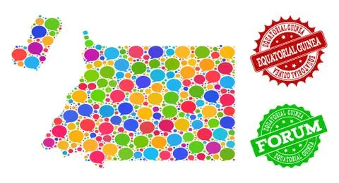 Social Network Map of Equatorial Guinea with Message Bubbles and Grunge 스톡 일러스트