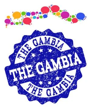 Social Network Map of the Gambia with Talk Clouds and Textured Stamp 스톡 일러스트