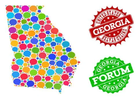 Social Network Map of Georgia State with Message Bubbles and Grunge Stamps Stock Illustration