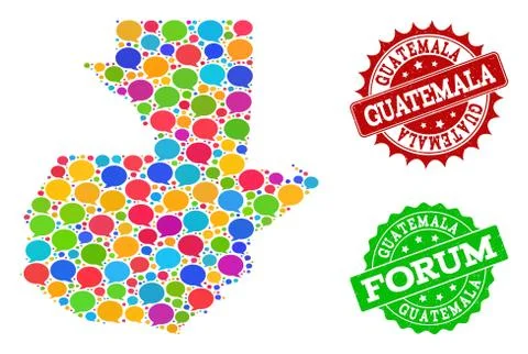 Social Network Map of Guatemala with Chat Bubbles and Textured Seals Stock Illustration