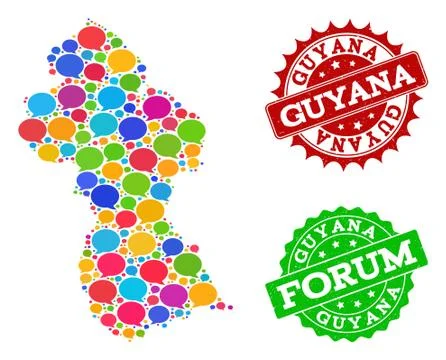 Social Network Map of Guyana with Speech Bubbles and Grunge Seals 스톡 일러스트