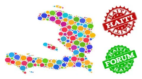 Social Network Map of Haiti with Message Bubbles and Textured Watermarks Stock Illustration