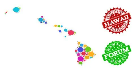 Social Network Map of Hawaii State with Message Clouds and Textured Stamps イラスト素材