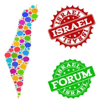 Social Network Map of Israel with Message Bubbles and Textured Stamps Illustrazione stock
