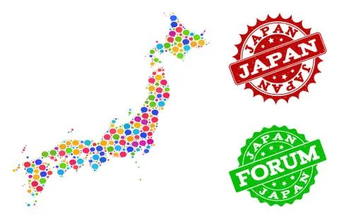 Social Network Map of Japan with Message Bubbles and Textured Watermarks イラスト素材