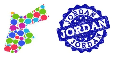 Social Network Map of Jordan with Talk Bubbles and Textured Stamp Stockillustratie