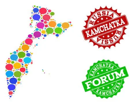 Social Network Map of Kamchatka Peninsula with Talk Bubbles and Grunge 스톡 일러스트