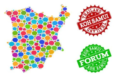 Social Network Map of Koh Samui with Message Bubbles and Textured Watermarks 스톡 일러스트