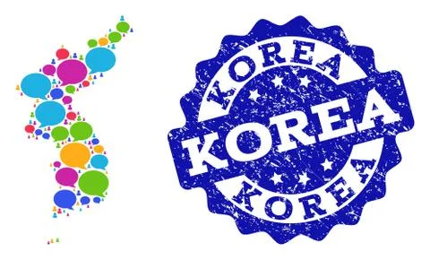 Social Network Map of Korea with Speech Bubbles and Textured Seal Stockillustratie