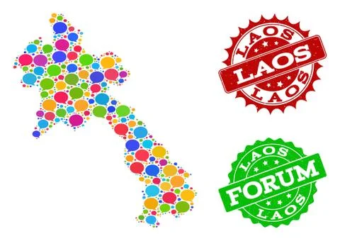Social Network Map of Laos with Chat Bubbles and Grunge Watermarks Stock Illustration