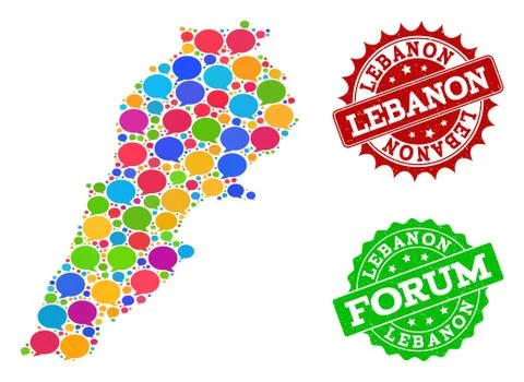 Social Network Map of Lebanon with Message Bubbles and Textured Watermarks イラスト素材