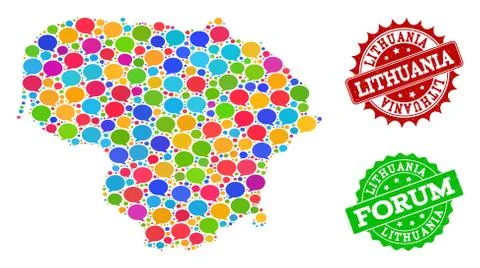 Social Network Map of Lithuania with Message Bubbles and Grunge Stamps 스톡 일러스트