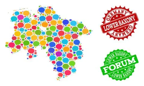 Social Network Map of Lower Saxony State with Chat Bubbles and Textured Stamps Illustrazione stock