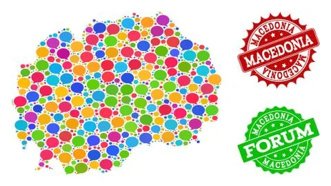 Social Network Map of Macedonia with Talk Clouds and Distress Seals 스톡 일러스트