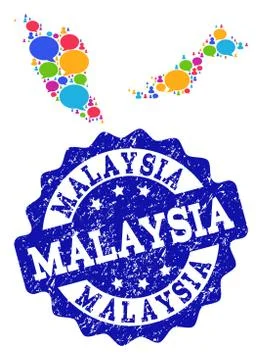 Social Network Map of Malaysia with Message Clouds and Distress Seal Stock Illustration
