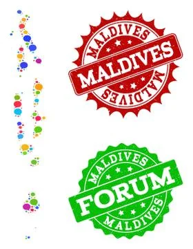 Social Network Map of Maldives with Message Clouds and Scratched Seals Stock Illustration
