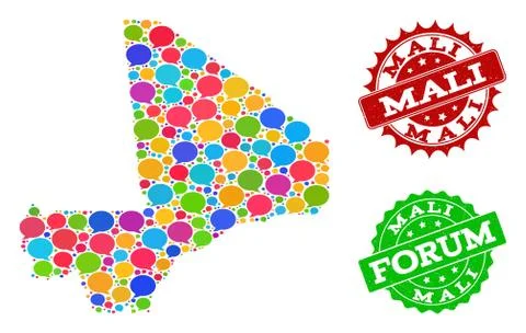Social Network Map of Mali with Talk Bubbles and Distress Seals 스톡 일러스트
