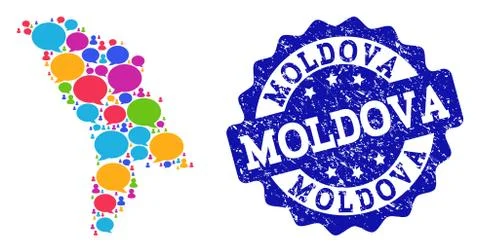 Social Network Map of Moldova with Speech Bubbles and Grunge Seal 스톡 일러스트