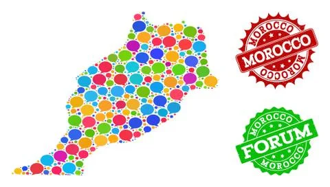 Social Network Map of Morocco with Chat Bubbles and Scratched Watermarks Illustrazione stock
