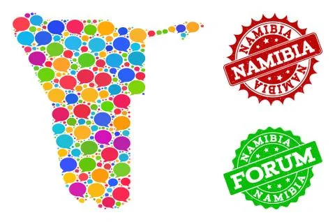 Social Network Map of Namibia with Speech Clouds and Distress Stamps Stock Illustration