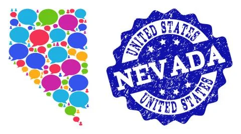 Social Network Map of Nevada State with Talk Bubbles and Grunge Seal 스톡 일러스트