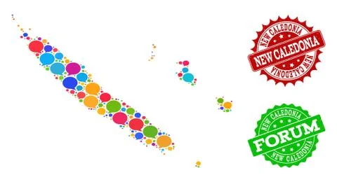 Social Network Map of New Caledonia with Talk Bubbles and Textured Seals 스톡 일러스트