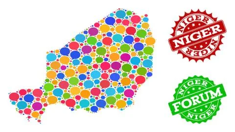 Social Network Map of Niger with Message Bubbles and Distress Seals Stock Illustration