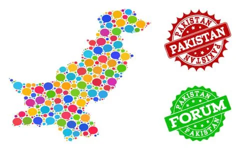 Social Network Map of Pakistan with Talk Clouds and Textured Stamps 스톡 일러스트
