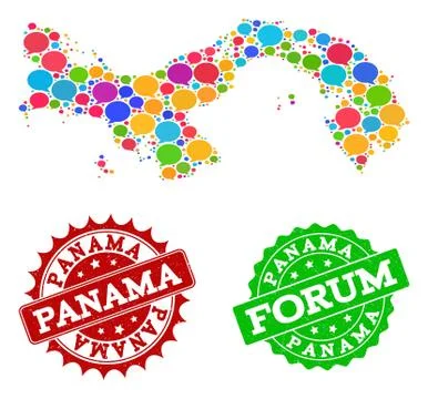 Social Network Map of Panama with Message Clouds and Scratched Seals Stock Illustration