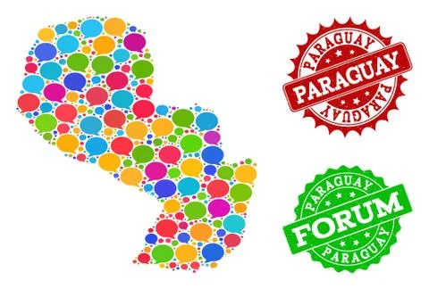 Social Network Map of Paraguay with Chat Clouds and Grunge Seals Stock Illustration