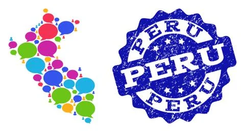 Social Network Map of Peru with Talk Bubbles and Grunge Stamp Stockillustratie
