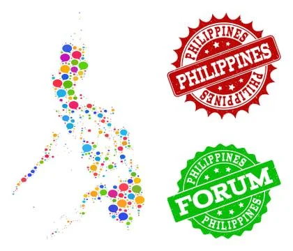 Social Network Map of Philippines with Chat Clouds and Textured Seals Illustrazione stock
